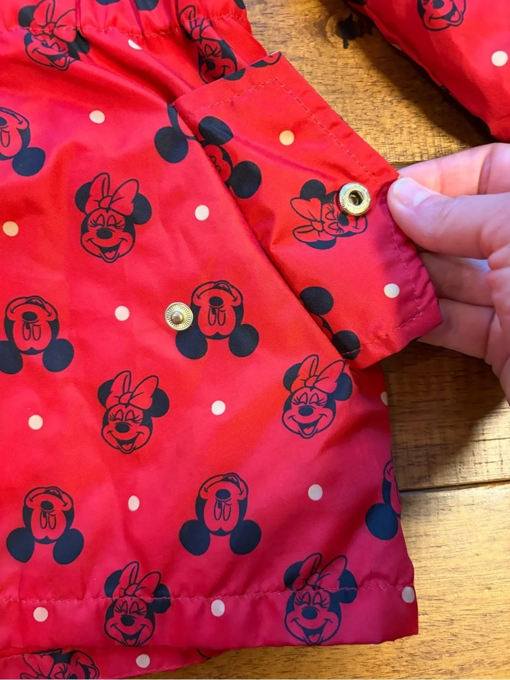 Disney Junior Minnie Mouse Rain Jacket Girls Sz 2T Red Hooded Zip Ears Gold Bow